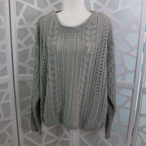 Easel Long Sleeve Boxy Pullover Knitted Sweater Grayish Green Medium